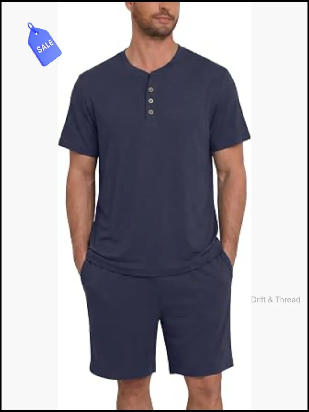 Men's Short Sleeve Henley Pajama Set 2 Piece Button Sleepwear Soft Lounge
